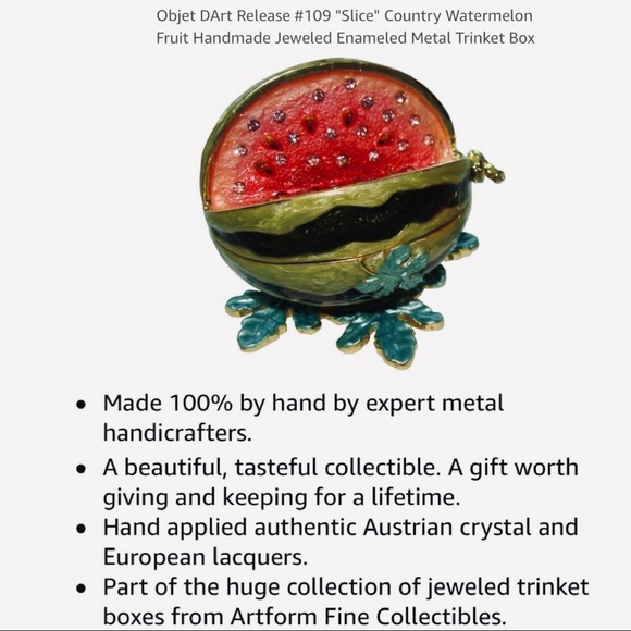 Artform Slice Watermelon Fruit Enamel Trinket - Picture 11 of 11